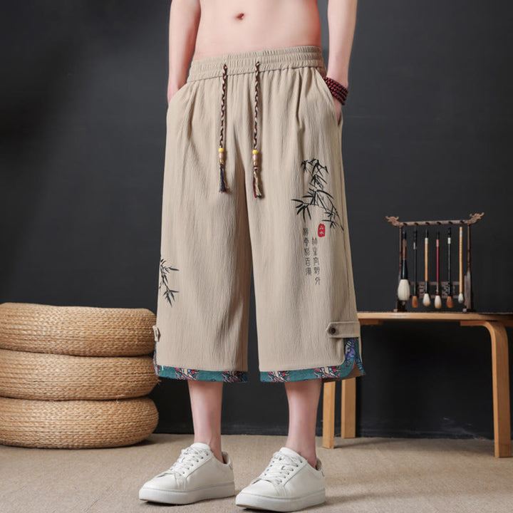 Buddha Stones Pantaloni corti da uomo estivi stile Tang, casual, con coulisse, stampa bambù, gamba dritta e tasca. - image 12