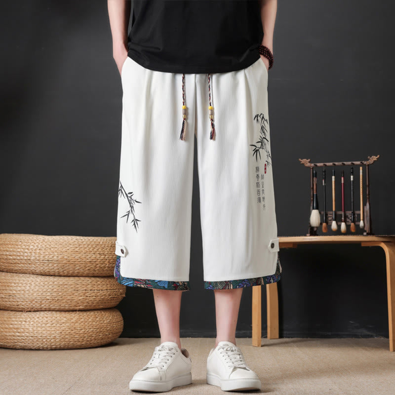Buddha Stones Pantaloni corti da uomo estivi stile Tang, casual, con coulisse, stampa bambù, gamba dritta e tasca. - image 15