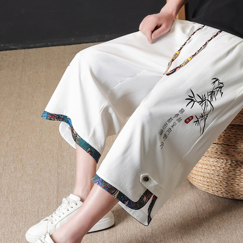 Buddha Stones Pantaloni corti da uomo estivi stile Tang, casual, con coulisse, stampa bambù, gamba dritta e tasca. - image 19