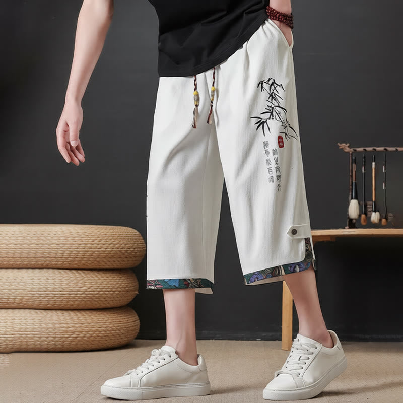 Buddha Stones Pantaloni corti da uomo estivi stile Tang, casual, con coulisse, stampa bambù, gamba dritta e tasca. - image 18