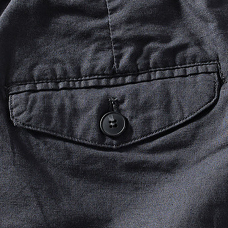 Buddha Stones Pantaloncini da uomo primaverili/estivi, casual, minimalisti, con bottoni e cerniera, in cotone e lino tinta unita, con tasca. - image 15