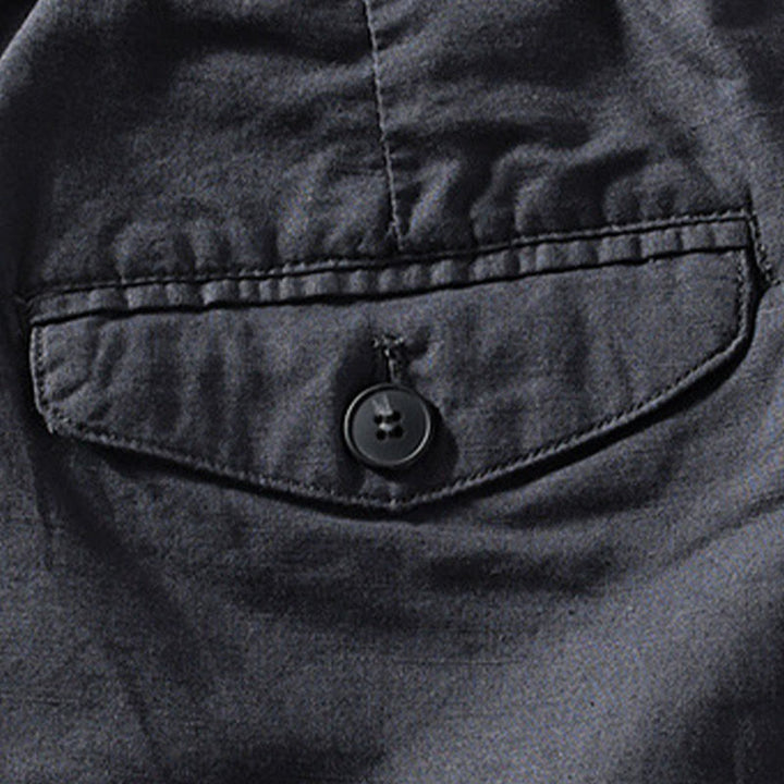 Buddha Stones Pantaloncini da uomo primaverili/estivi, casual, minimalisti, con bottoni e cerniera, in cotone e lino tinta unita, con tasca. - image 15