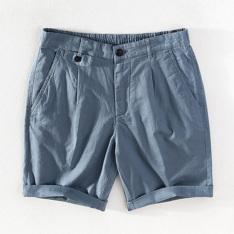 Buddha Stones Pantaloncini da uomo primaverili/estivi, casual, minimalisti, con bottoni e cerniera, in cotone e lino tinta unita, con tasca. - Blu acciaio chiaro - US/UK/AU42, EU52 (3XL) - image 17