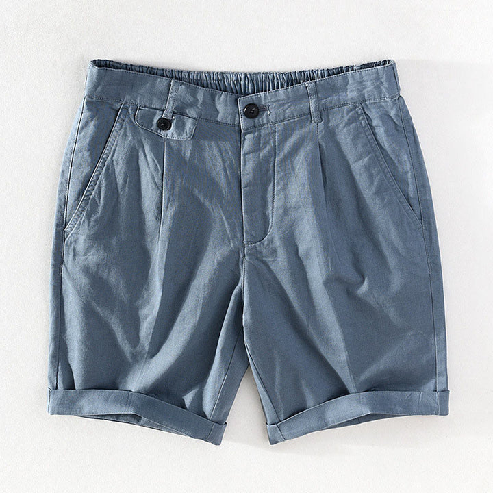 Buddha Stones Pantaloncini da uomo primaverili/estivi, casual, minimalisti, con bottoni e cerniera, in cotone e lino tinta unita, con tasca. - Blu acciaio chiaro - US/UK/AU42, EU52 (3XL) - image 17