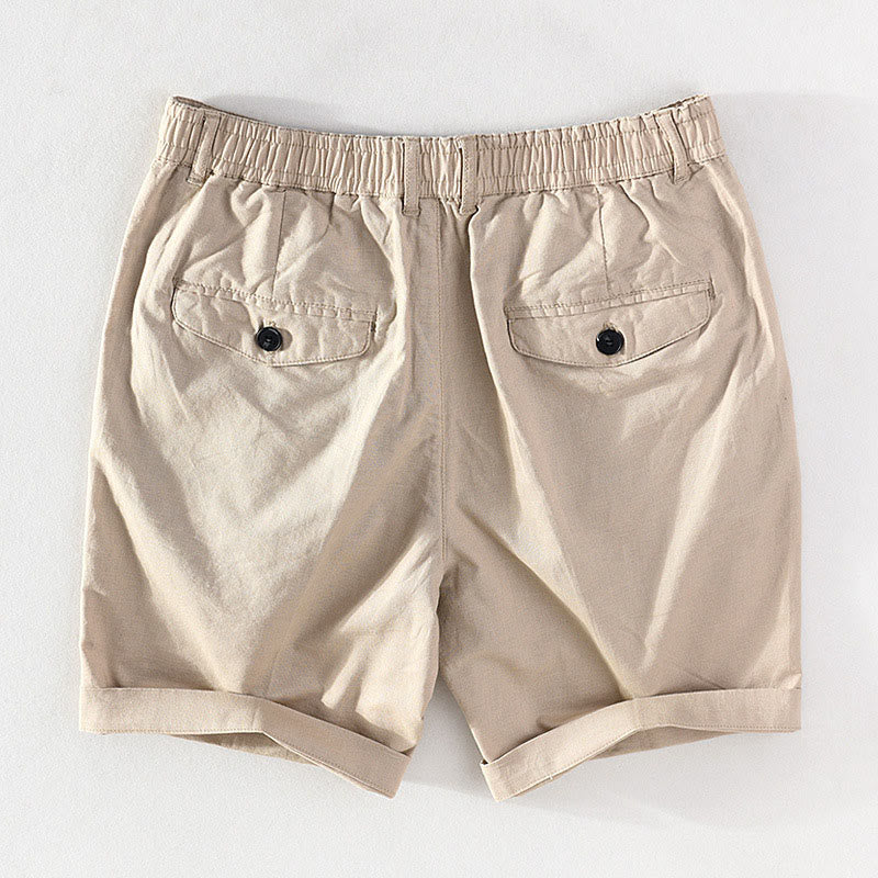 Buddha Stones Pantaloncini da uomo primaverili/estivi, casual, minimalisti, con bottoni e cerniera, in cotone e lino tinta unita, con tasca. - image 1