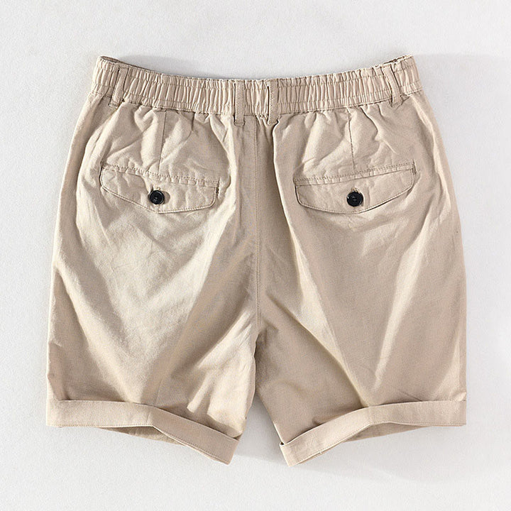Buddha Stones Pantaloncini da uomo primaverili/estivi, casual, minimalisti, con bottoni e cerniera, in cotone e lino tinta unita, con tasca. - image 1