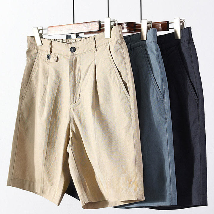 Buddha Stones Pantaloncini da uomo primaverili/estivi, casual, minimalisti, con bottoni e cerniera, in cotone e lino tinta unita, con tasca. - image 21
