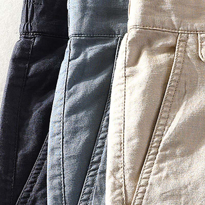 Buddha Stones Pantaloncini da uomo primaverili/estivi, casual, minimalisti, con bottoni e cerniera, in cotone e lino tinta unita, con tasca. - image 25