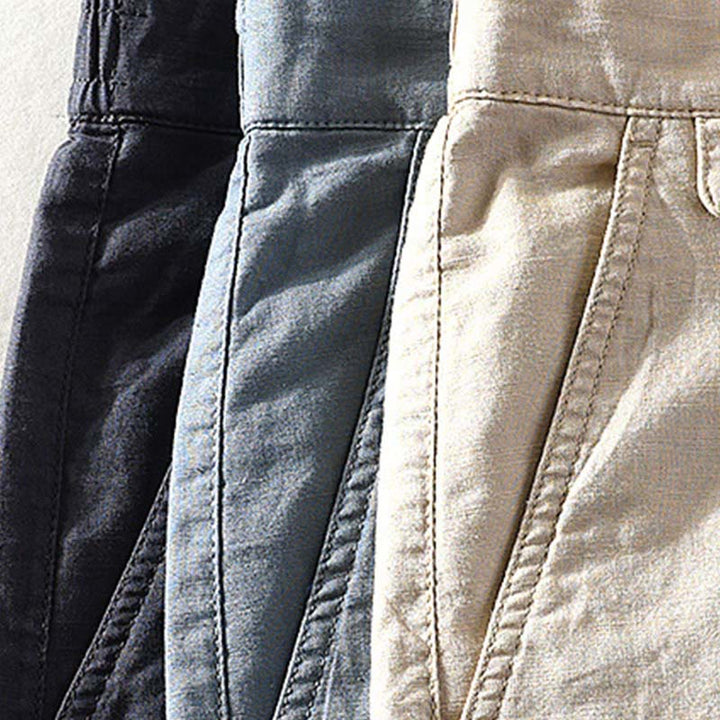 Buddha Stones Pantaloncini da uomo primaverili/estivi, casual, minimalisti, con bottoni e cerniera, in cotone e lino tinta unita, con tasca. - image 25