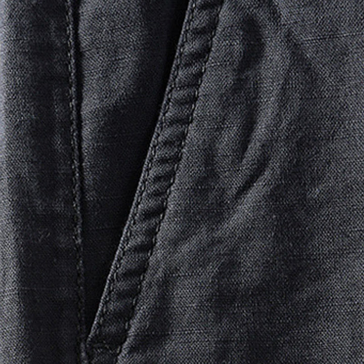 Buddha Stones Pantaloncini da uomo primaverili/estivi, casual, minimalisti, con bottoni e cerniera, in cotone e lino tinta unita, con tasca. - image 14