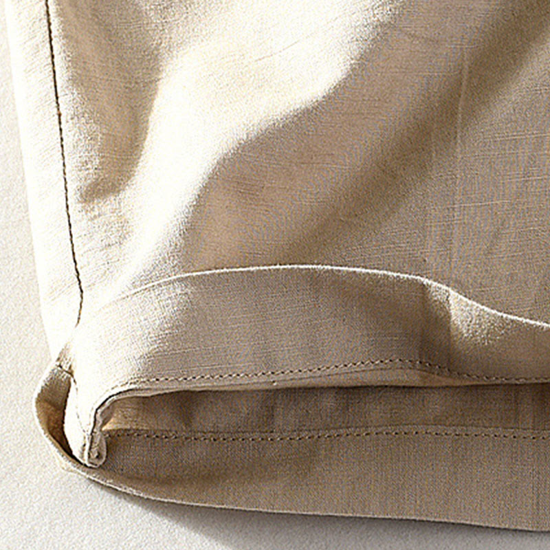 Buddha Stones Pantaloncini da uomo primaverili/estivi, casual, minimalisti, con bottoni e cerniera, in cotone e lino tinta unita, con tasca. - image 7