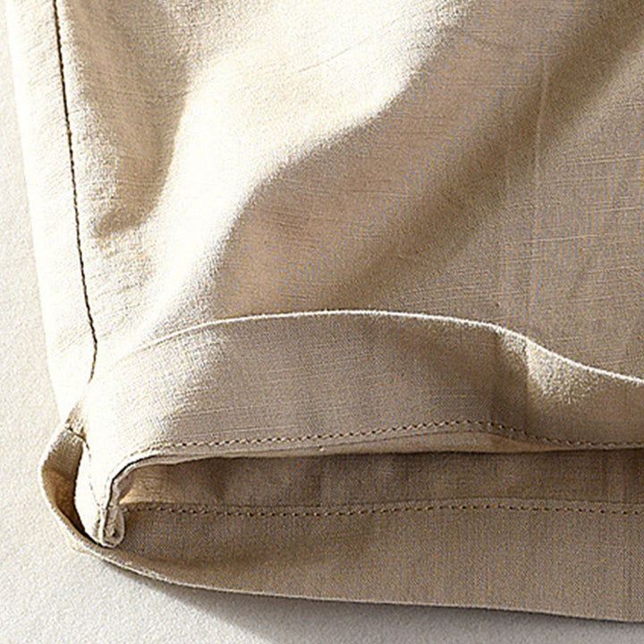 Buddha Stones Pantaloncini da uomo primaverili/estivi, casual, minimalisti, con bottoni e cerniera, in cotone e lino tinta unita, con tasca. - image 7