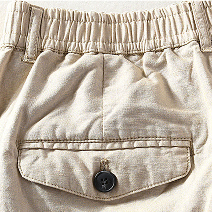 Buddha Stones Pantaloncini da uomo primaverili/estivi, casual, minimalisti, con bottoni e cerniera, in cotone e lino tinta unita, con tasca. - image 6