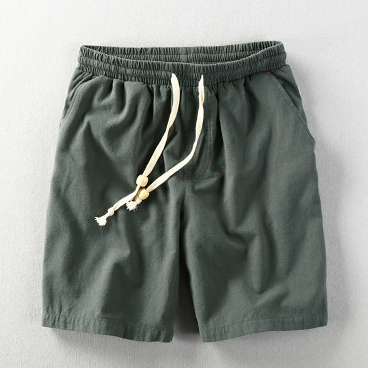 Buddha Stones Pantaloncini da uomo estivi casual minimalisti in cotone e lino tinta unita con coulisse e tasche. - Verde scuro - US/UK/AU48, EU58 (6XL) - image 16