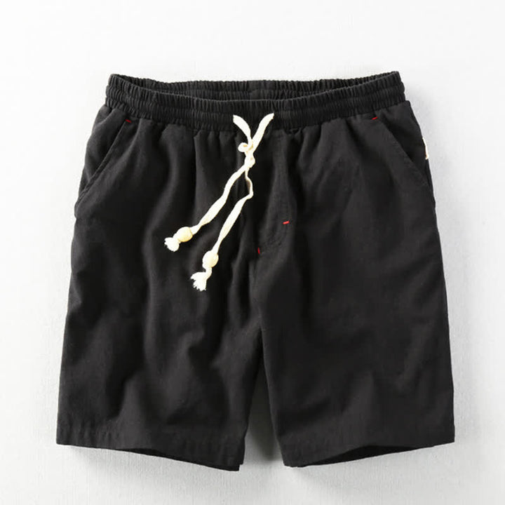Buddha Stones Pantaloncini da uomo estivi casual minimalisti in cotone e lino tinta unita con coulisse e tasche. - Nero - US/UK/AU48, EU58 (6XL) - image 8