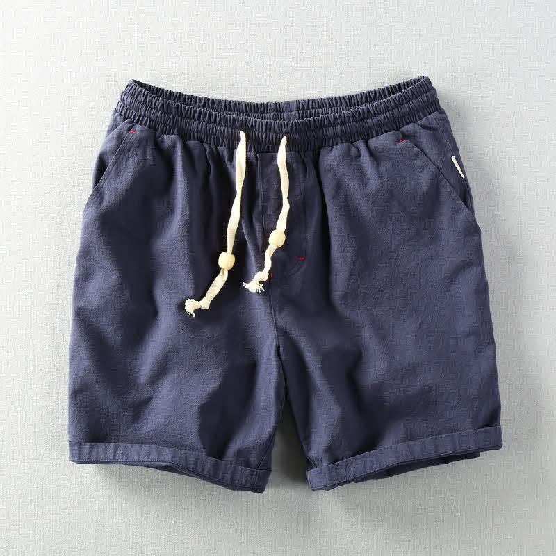 Buddha Stones Pantaloncini da uomo estivi casual minimalisti in cotone e lino tinta unita con coulisse e tasche. - Blu notte - US/UK/AU48, EU58 (6XL) - image 9