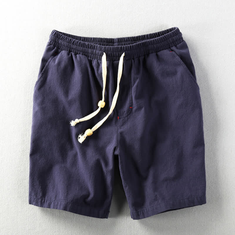 Buddha Stones Pantaloncini da uomo estivi casual minimalisti in cotone e lino tinta unita con coulisse e tasche. - image 10