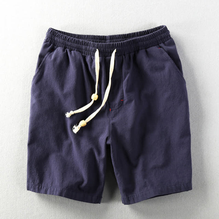 Buddha Stones Pantaloncini da uomo estivi casual minimalisti in cotone e lino tinta unita con coulisse e tasche. - image 10