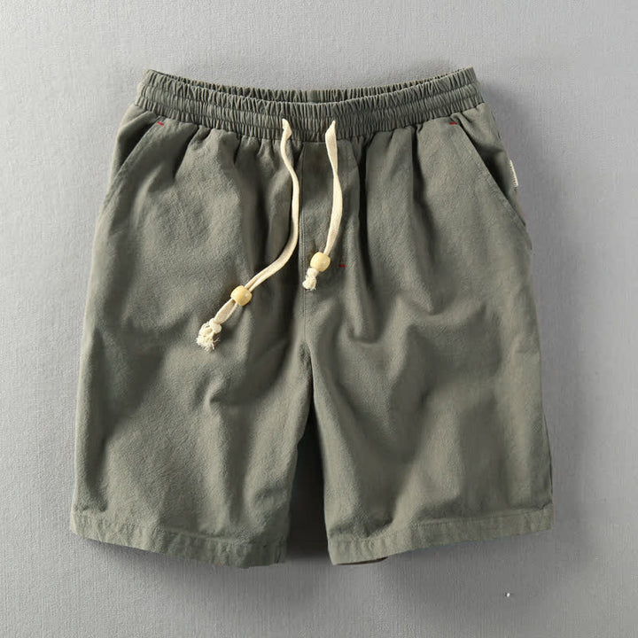 Buddha Stones Pantaloncini da uomo estivi casual minimalisti in cotone e lino tinta unita con coulisse e tasche. - Verde oliva scuro - US/UK/AU48, EU58 (6XL) - image 14