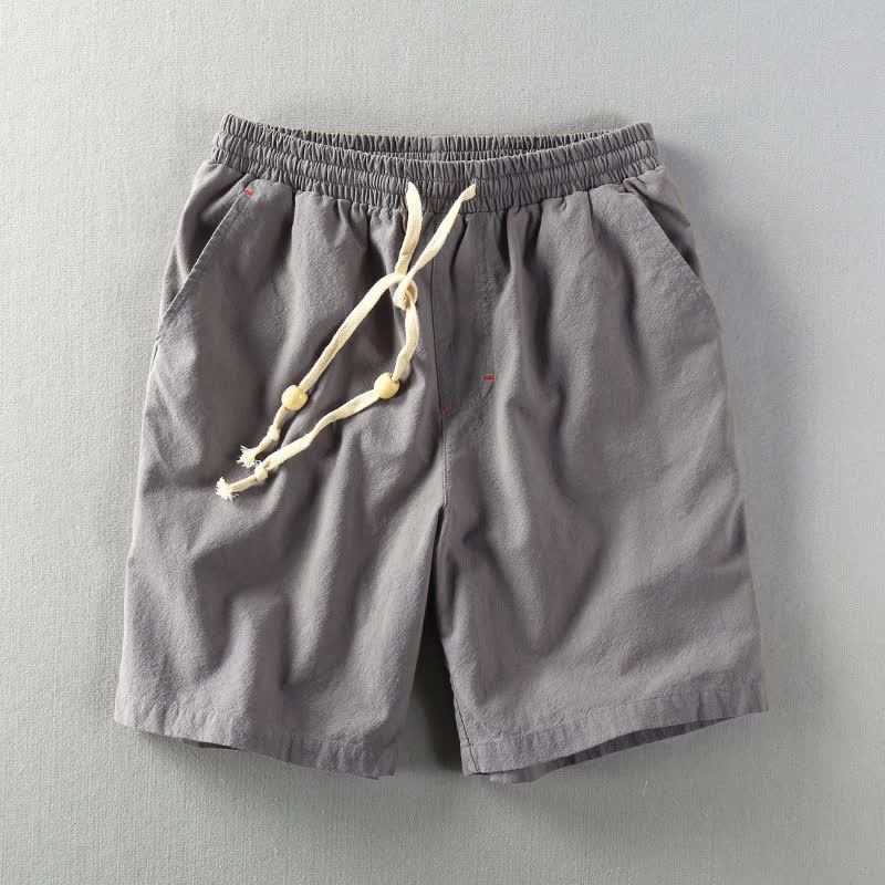 Buddha Stones Pantaloncini da uomo estivi casual minimalisti in cotone e lino tinta unita con coulisse e tasche. - Grigio scuro - US/UK/AU48, EU58 (6XL) - image 12