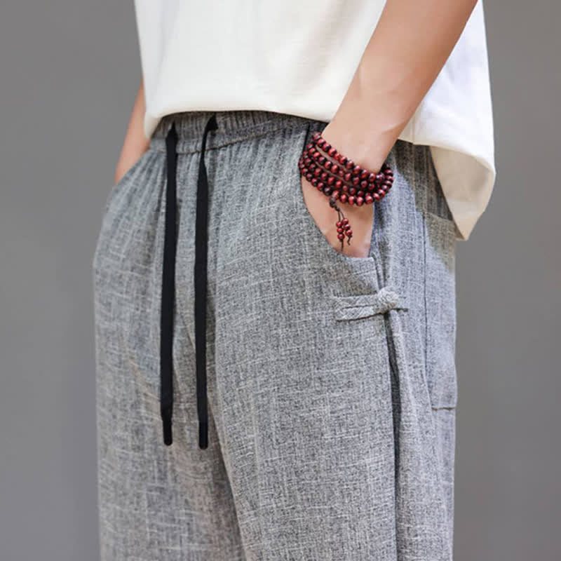 Buddha Stones Pantaloni corti da uomo casual, minimalisti, con coulisse in vita elasticizzata, tinta unita, per primavera/estate, con tasca. - image 9