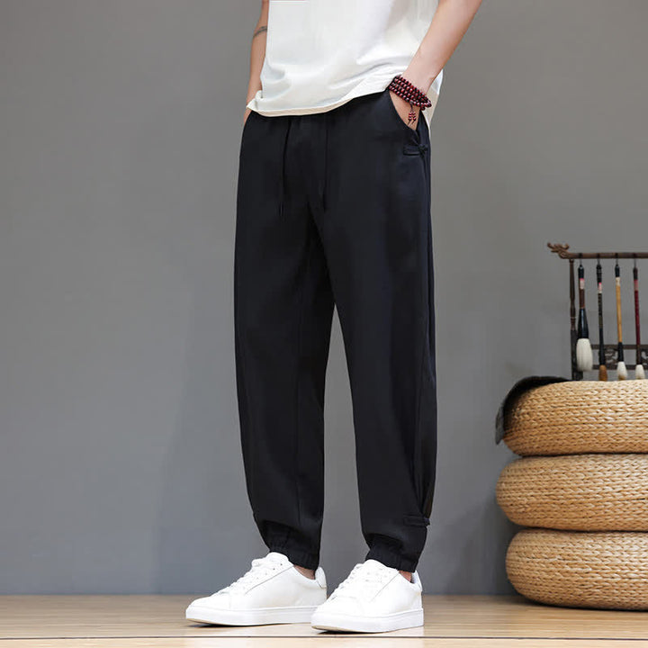 Buddha Stones Pantaloni corti da uomo casual, minimalisti, con coulisse in vita elasticizzata, tinta unita, per primavera/estate, con tasca. - Nero - US/UK/AU46, EU56 (5XL) - image 12
