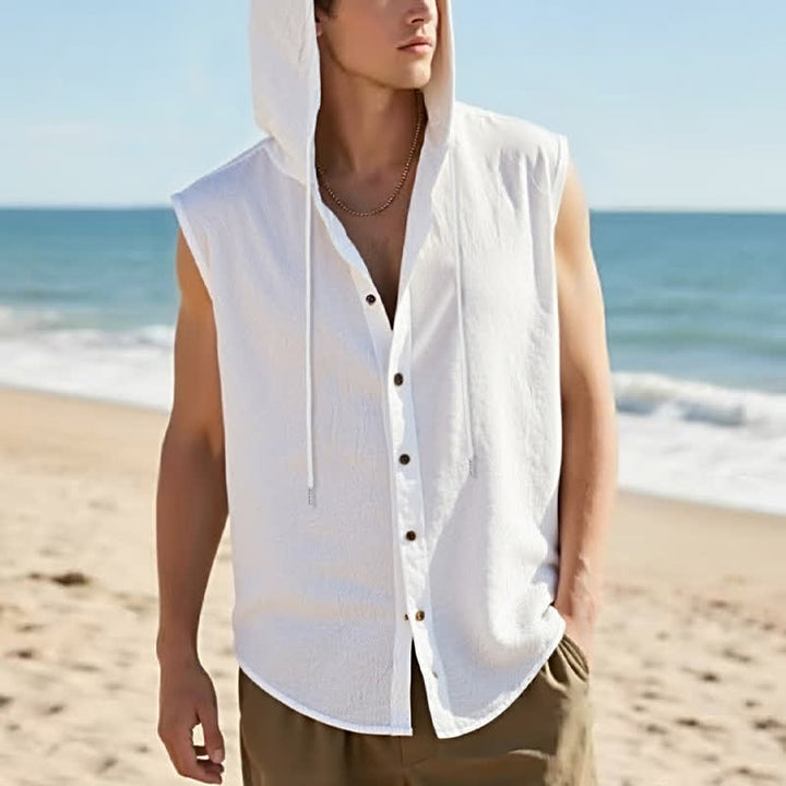 Buddha Stones Canotta da uomo estiva casual minimalista con bottoni e coulisse, tinta unita, senza maniche - Bianco - US/UK/AU46, EU56 (3XL) - image 12