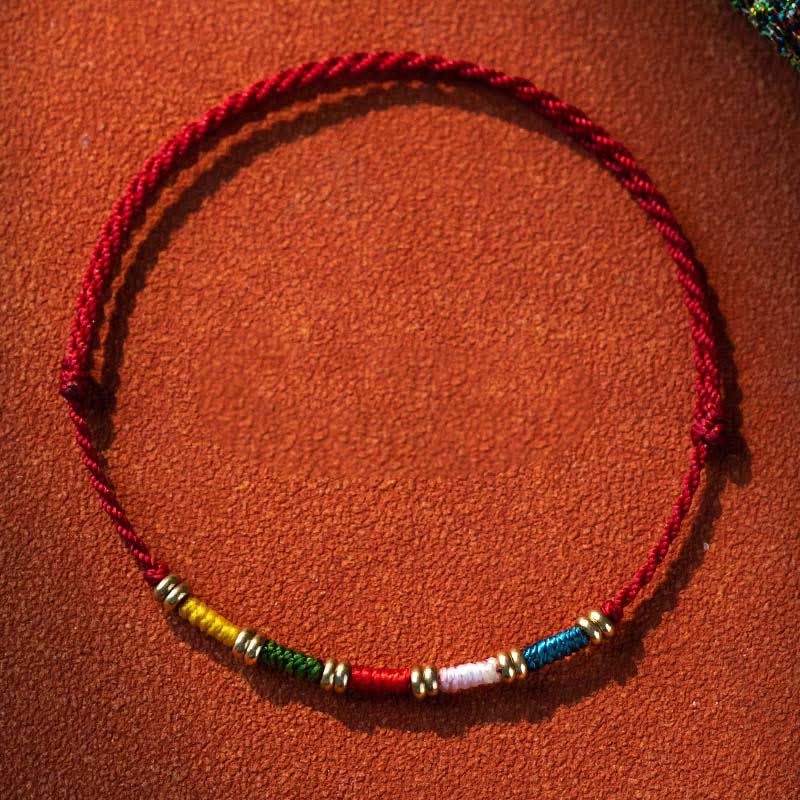 Buddha Stones Bracciale tibetano regolabile con cordino rosso colorato intrecciato a mano. - Multicolore (Circonferenza del polso: 5,51-6,69 pollici / 14-17 cm) - image 0