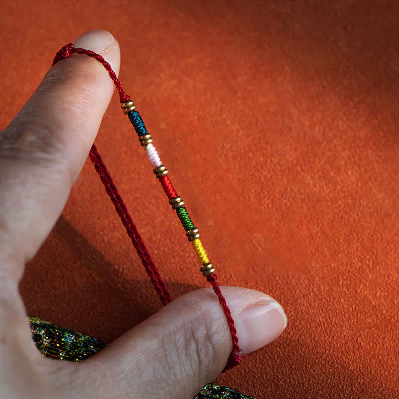Buddha Stones Bracciale tibetano regolabile con cordino rosso colorato intrecciato a mano. - image 1