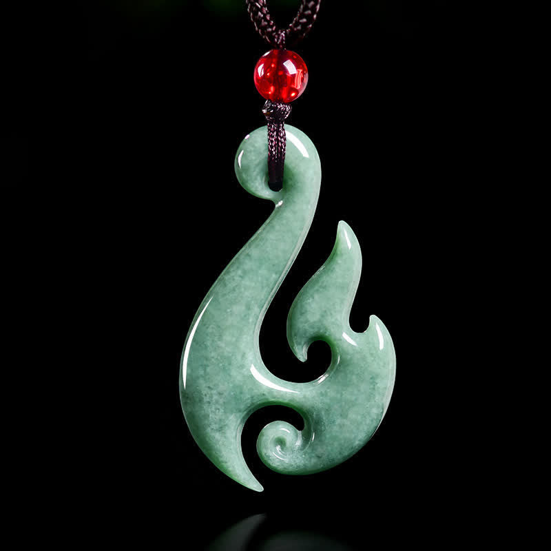 Buddha Stones Collana con ciondolo a spirale in giada naturale, simbolo di abbondanza. - Giada naturale (il colore può variare) - 40,5*4,5*23,5 mm - image 0