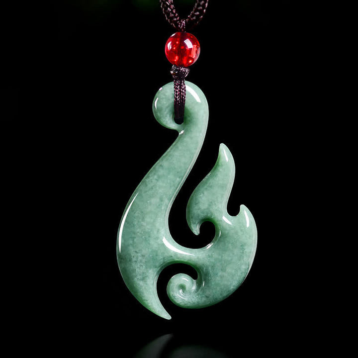 Buddha Stones Collana con ciondolo a spirale in giada naturale, simbolo di abbondanza. - Giada naturale (il colore può variare) - 40,5*4,5*23,5 mm - image 0