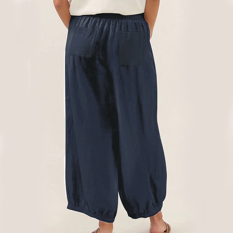 Pantaloni harem da donna in cotone tinta unita con motivo Buddha Stones tasche - image 1
