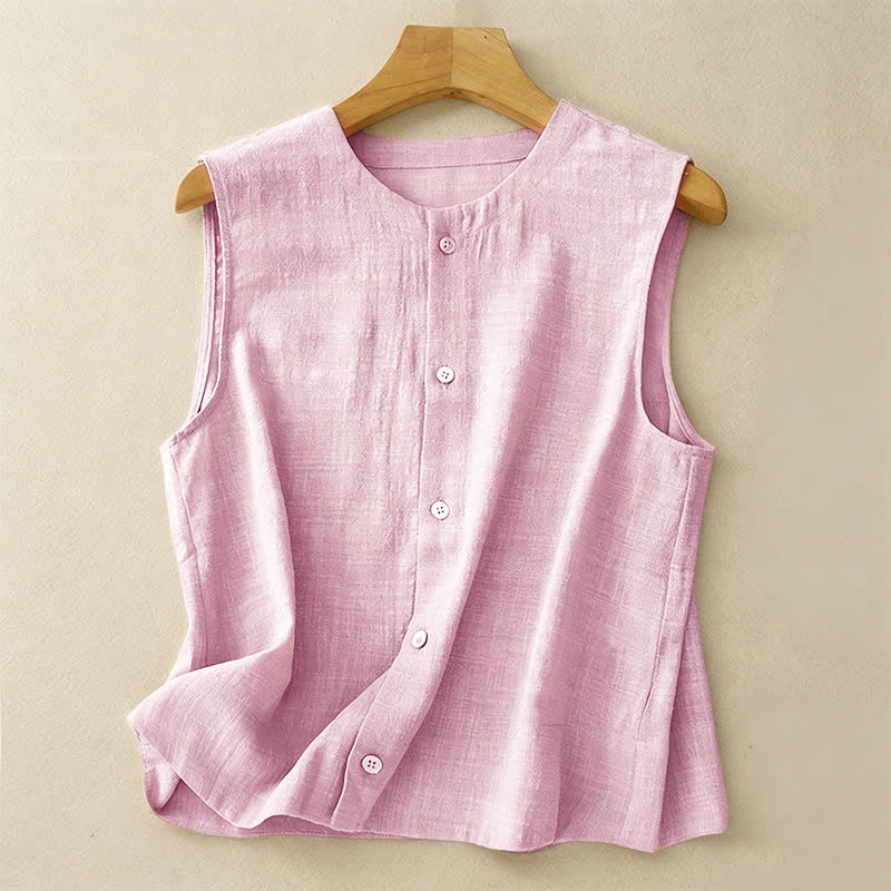 Buddha Stones Canotta da donna estiva casual e minimalista con bottoni, tinta unita, senza maniche - Rosa lavanda - US8-10, UK/AU12-14, EU40-42 (2XL) - image 12