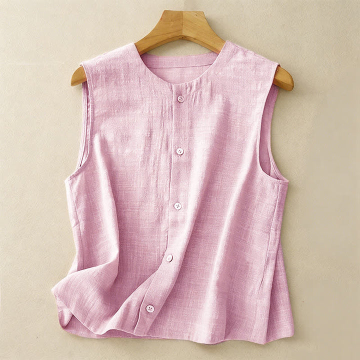 Buddha Stones Canotta da donna estiva casual e minimalista con bottoni, tinta unita, senza maniche - Rosa lavanda - US8-10, UK/AU12-14, EU40-42 (2XL) - image 12