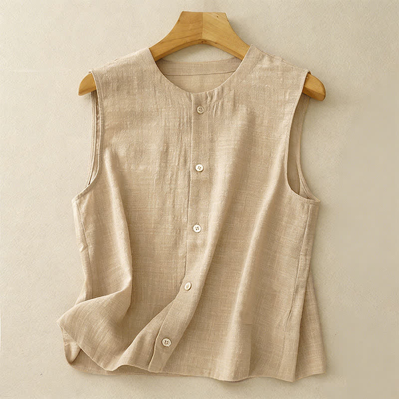 Buddha Stones Canotta da donna estiva casual e minimalista con bottoni, tinta unita, senza maniche - Tan - US8-10, UK/AU12-14, EU40-42 (2XL) - image 0