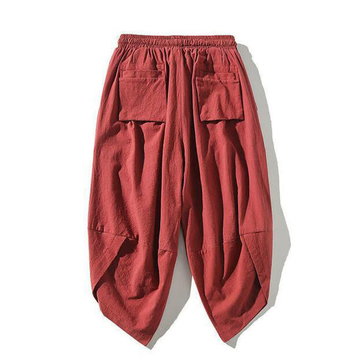 Buddha Stones Pantaloni Capri da uomo stile Tang con coulisse e stampa di pesci Koi, modello harem con tasca, perfetti per l'estate. - image 1