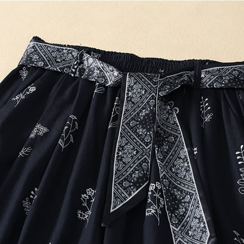 Buddha Stones Pantaloni estivi casual vintage con coulisse e stampa floreale, pantaloni a gamba larga da donna con tasca - image 1
