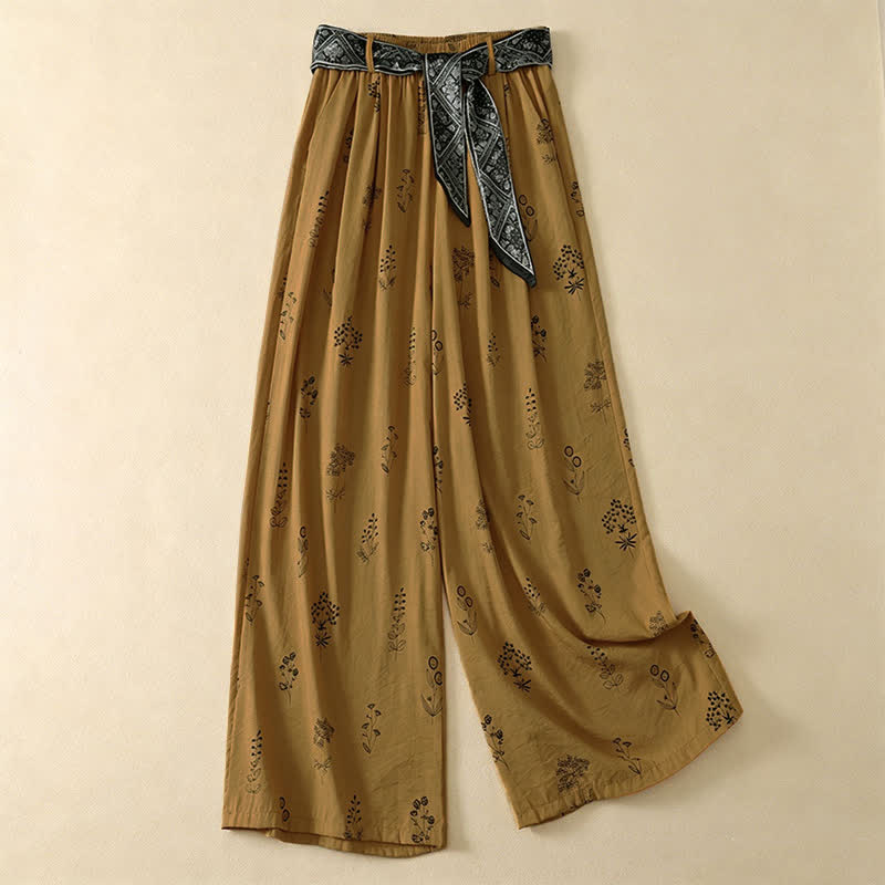Buddha Stones Pantaloni estivi casual vintage con coulisse e stampa floreale, pantaloni a gamba larga da donna con tasca - Verga d'oro scura - US8-10, UK/AU12-14, EU40-42 (2XL) - image 5