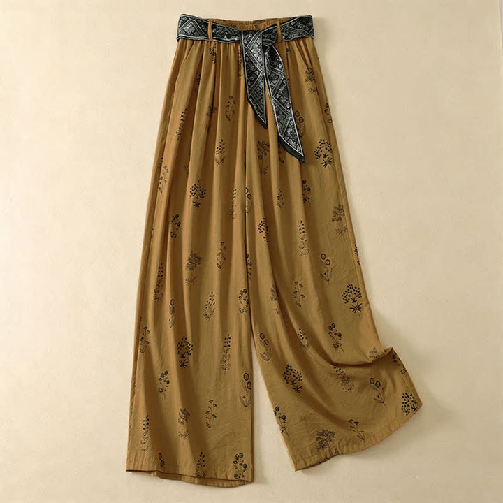 Buddha Stones Pantaloni estivi casual vintage con coulisse e stampa floreale, pantaloni a gamba larga da donna con tasca - Verga d'oro scura - US8-10, UK/AU12-14, EU40-42 (2XL) - image 5