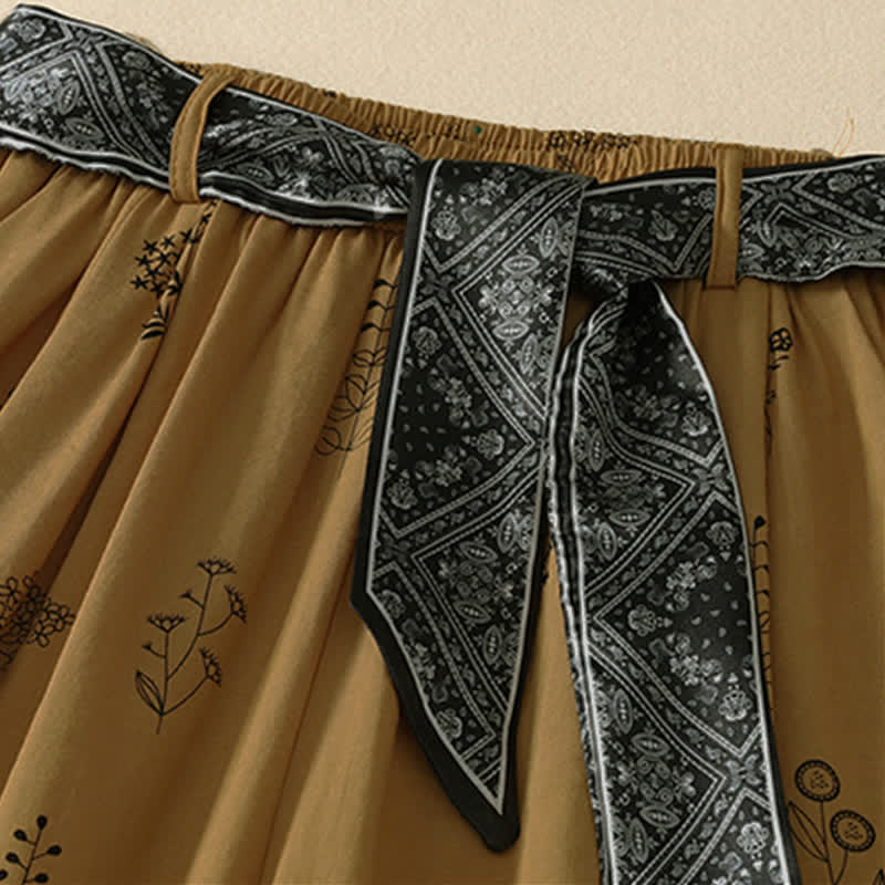 Buddha Stones Pantaloni estivi casual vintage con coulisse e stampa floreale, pantaloni a gamba larga da donna con tasca - image 6