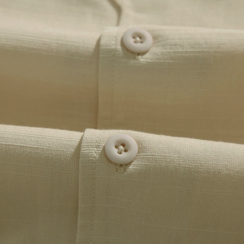 Buddha Stones Camicia da uomo a maniche corte stile estivo Tang con colletto alla coreana, bottoni a rana e ricamo a foglia. - image 10