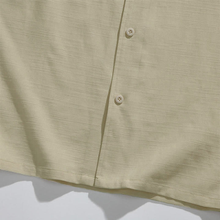 Buddha Stones Camicia da uomo a maniche corte stile estivo Tang con colletto alla coreana, bottoni a rana e ricamo a foglia. - image 11