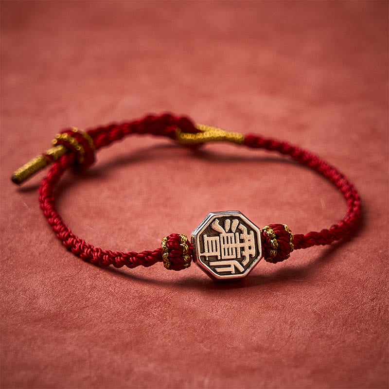 Buddha Stones Braccialetto protettivo Bagua regolabile con cordino rosso intrecciato a mano. - image 4
