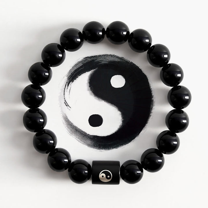 Buddha Stones Bracciale in legno di ebano con perline a barilotto intarsiate a simbolo Yin Yang e bilanciamento Yin Yang. - Yin Yang (Equilibrio ♥ Armonia) - Legno d'ebano (Equilibrio♥Calma) - image 0