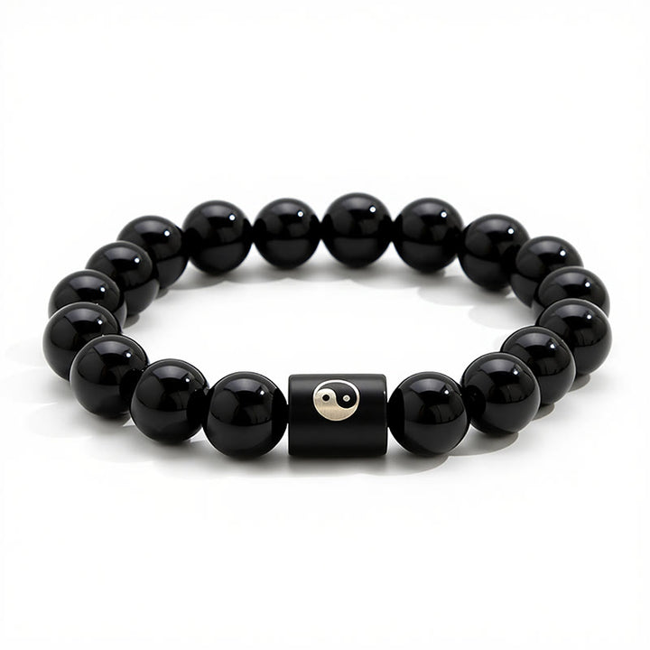 Buddha Stones Bracciale in legno di ebano con perline a barilotto intarsiate a simbolo Yin Yang e bilanciamento Yin Yang. - image 8