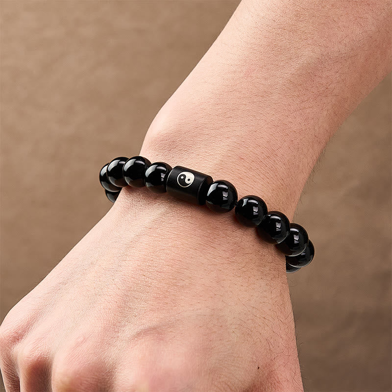 Buddha Stones Bracciale in legno di ebano con perline a barilotto intarsiate a simbolo Yin Yang e bilanciamento Yin Yang. - image 11