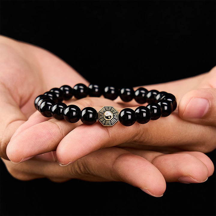 Buddha Stones Bracciale con ciondolo Bagua Balance in onice nera e perline - image 8