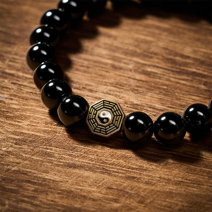 Buddha Stones Bracciale con ciondolo Bagua Balance in onice nera e perline - image 10