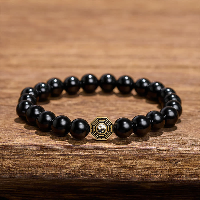 Buddha Stones Bracciale con ciondolo Bagua Balance in onice nera e perline - image 2