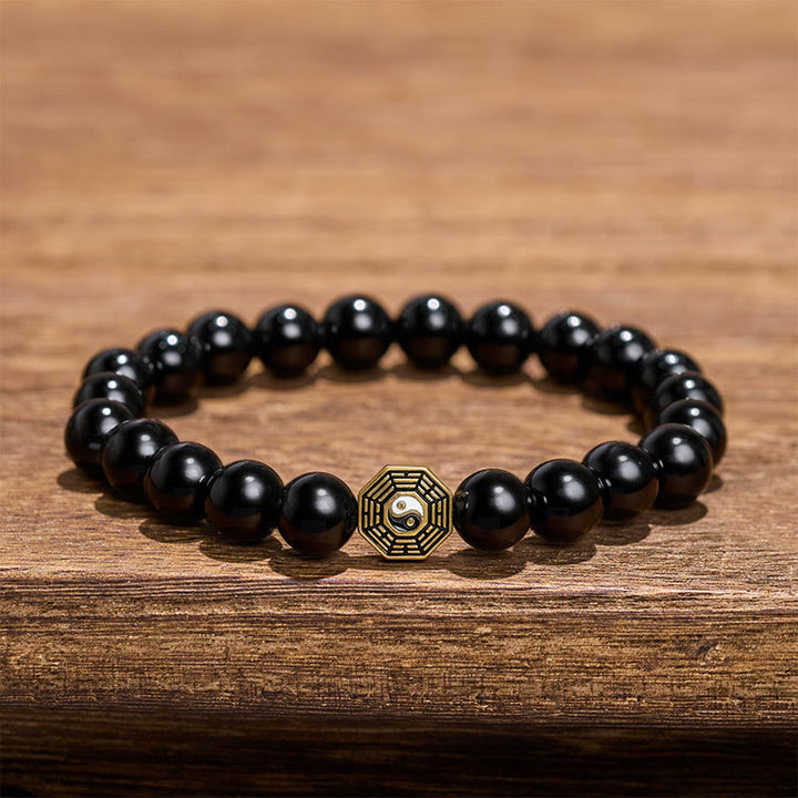Buddha Stones Bracciale con ciondolo Bagua Balance in onice nera e perline - image 2